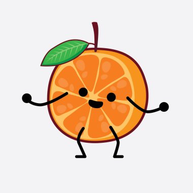 Dilimlenmiş Portakal Karakterinin Güzel Yüzü, Basit El ve Bacak Çizgisi Sanatı İzole Arkaplanda. Düz çizgi film karalama tarzı.