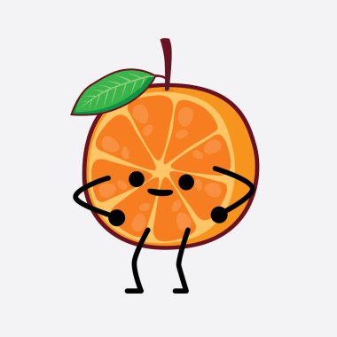 Dilimlenmiş Portakal Karakterinin Güzel Yüzü, Basit El ve Bacak Çizgisi Sanatı İzole Arkaplanda. Düz çizgi film karalama tarzı.