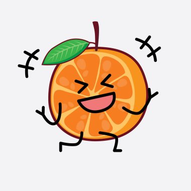 Dilimlenmiş Portakal Karakterinin Güzel Yüzü, Basit El ve Bacak Çizgisi Sanatı İzole Arkaplanda. Düz çizgi film karalama tarzı.