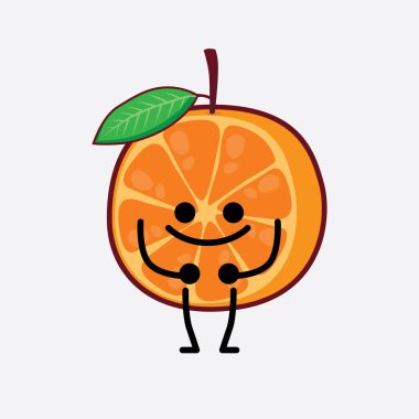 Dilimlenmiş Portakal Karakterinin Güzel Yüzü, Basit El ve Bacak Çizgisi Sanatı İzole Arkaplanda. Düz çizgi film karalama tarzı.