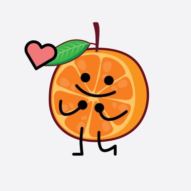 Dilimlenmiş Portakal Karakterinin Güzel Yüzü, Basit El ve Bacak Çizgisi Sanatı İzole Arkaplanda. Düz çizgi film karalama tarzı.