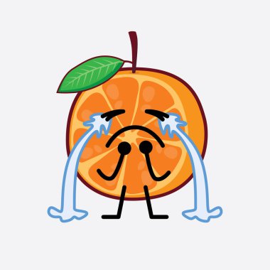 Dilimlenmiş Portakal Karakterinin Güzel Yüzü, Basit El ve Bacak Çizgisi Sanatı İzole Arkaplanda. Düz çizgi film karalama tarzı.