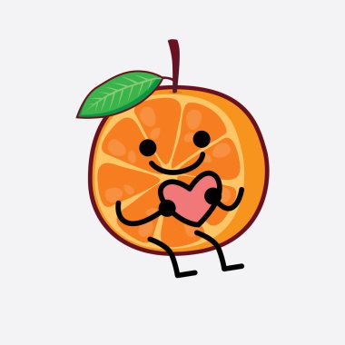 Dilimlenmiş Portakal Karakterinin Güzel Yüzü, Basit El ve Bacak Çizgisi Sanatı İzole Arkaplanda. Düz çizgi film karalama tarzı.