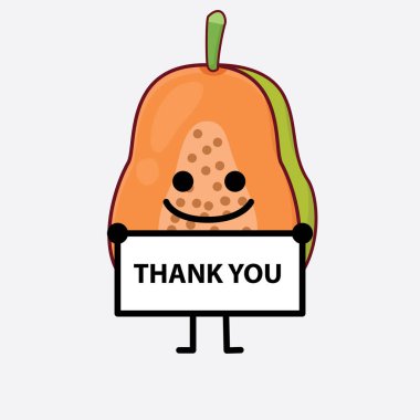 Papaya Meyve Karakterinin Güzel Yüzü, Basit El ve Bacak Çizgisi Sanatı İzole Arkaplanda. Düz çizgi film karalama tarzı.