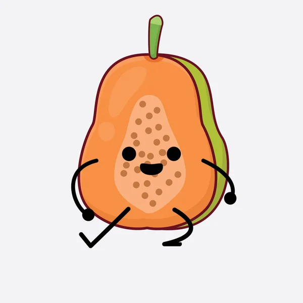 Vector Illustration Papaya Fruit Character Cute Face Simple Hands Leg — Stock Vector
