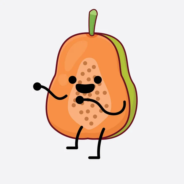 Vector Illustratie Van Papaya Fruit Karakter Met Schattig Gezicht Eenvoudige — Stockvector