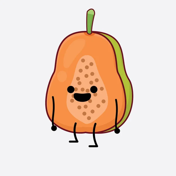 Vector Illustration Papaya Fruit Character Cute Face Simple Hands Leg — 스톡 벡터