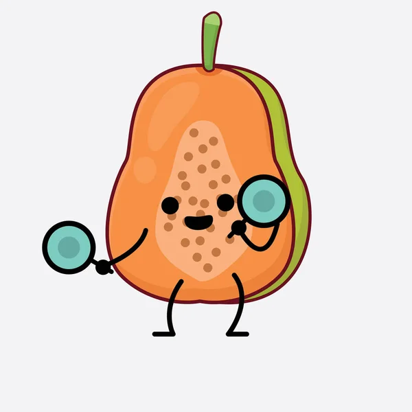 Ilustración Vectorial Del Personaje Fruta Papaya Con Cara Linda Manos — Vector de stock