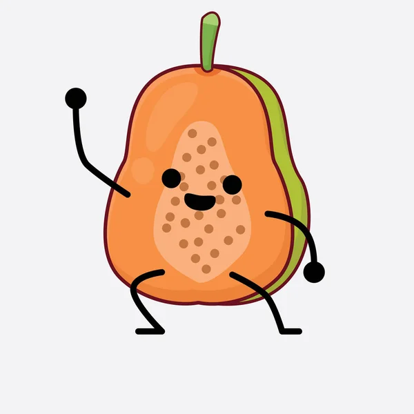 Vektor Illustration Papaya Fruit Character Med Söt Ansikte Enkla Händer — Stock vektor