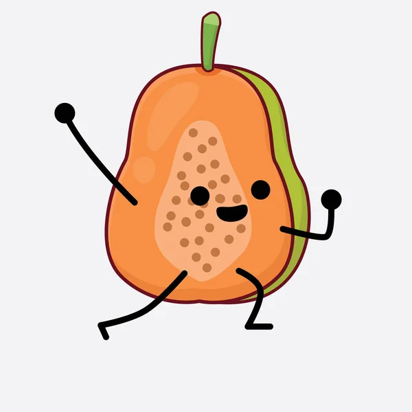 Vektor Illusztráció Papaya Gyümölcs Karakter Aranyos Arc Egyszerű Kéz Láb — Stock Vector