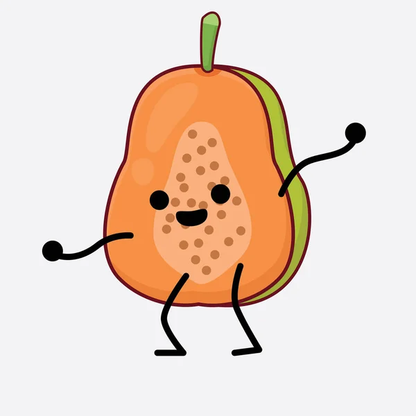 Ilustración Vectorial Del Personaje Fruta Papaya Con Cara Linda Manos — Vector de stock