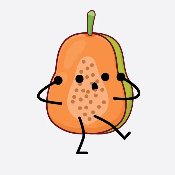 Illustrazione Vettoriale Del Personaggio Frutta Papaya Con Viso Carino Mani — Vettoriale Stock