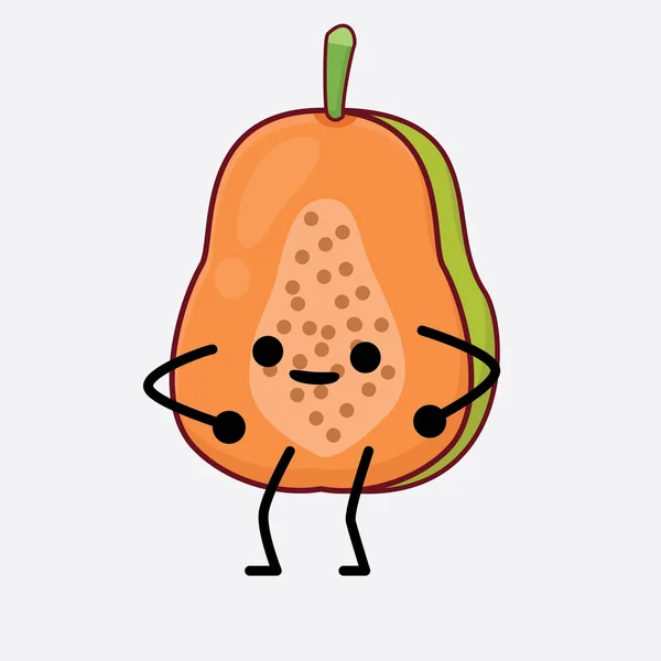 Wektor Ilustracja Papaya Fruit Character Uroczej Twarzy Proste Ręce Sztuki — Wektor stockowy