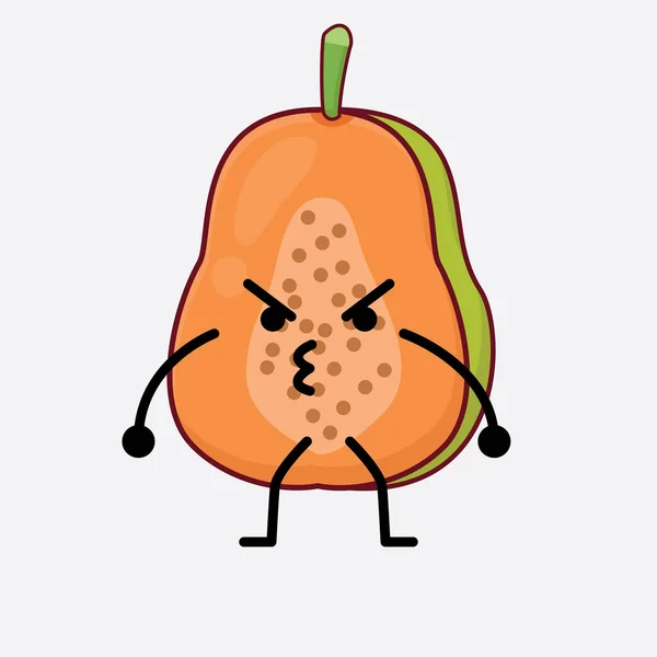 Vector Illustration Papaya Fruit Character Cute Face Simple Hands Leg — 스톡 벡터