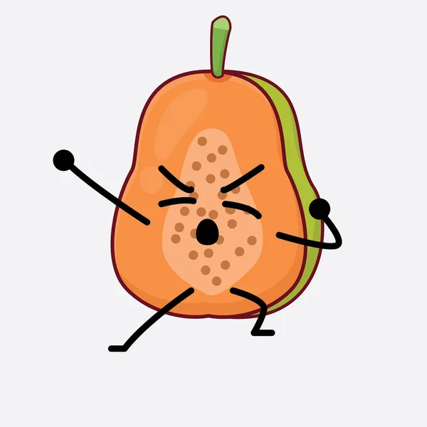 Vector Illustration Von Papaya Fruit Character Mit Niedlichem Gesicht Einfachen — Stockvektor