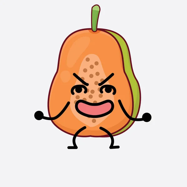 Papaya Meyve Karakterinin Güzel Yüzü Basit Bacak Çizgisi Sanatı Zole — Stok Vektör