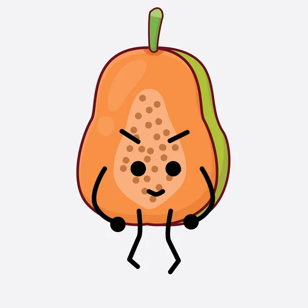 Εικονογράφηση Διάνυσμα Του Papaya Fruit Character Χαριτωμένο Πρόσωπο Απλά Χέρια — Διανυσματικό Αρχείο