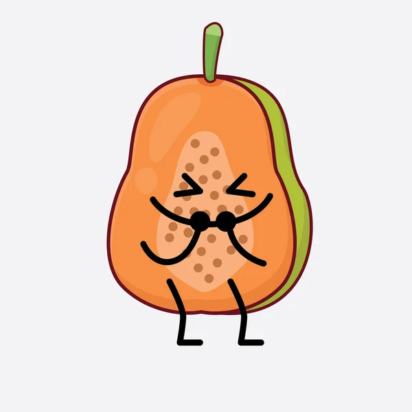 Vector Illustration Papaya Fruit Character Cute Face Simple Hands Leg — 스톡 벡터