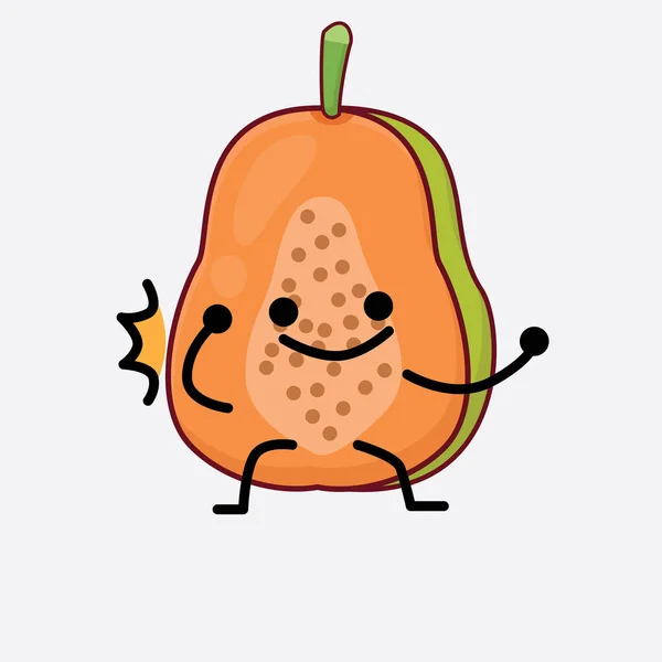 Ilustración Vectorial Del Personaje Fruta Papaya Con Cara Linda Manos — Archivo Imágenes Vectoriales