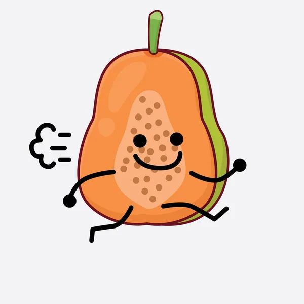 Vector Illustration Von Papaya Fruit Character Mit Niedlichem Gesicht Einfachen — Stockvektor