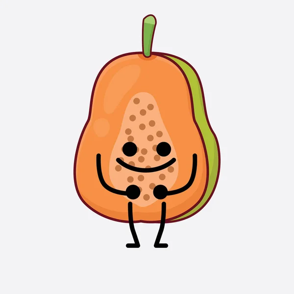 Vector Illustration Papaya Fruit Character Cute Face Simple Hands Leg - Stok Vektor