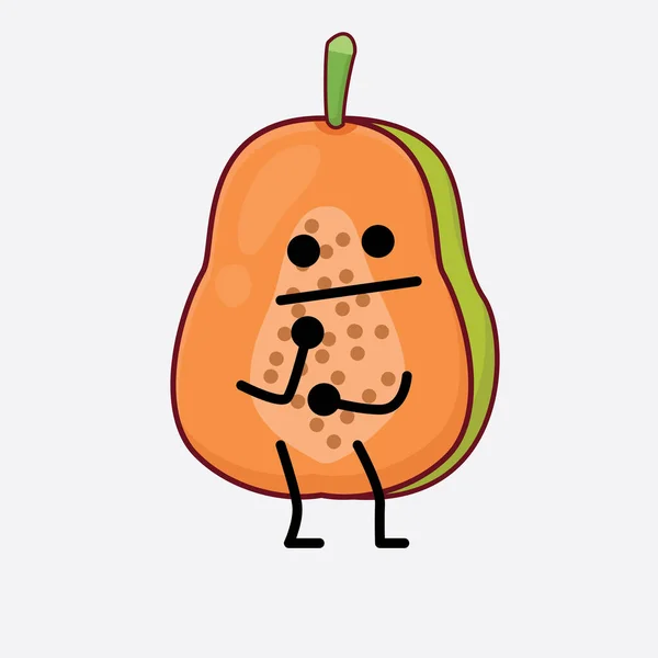 Vector Illustration Papaya Fruit Character Cute Face Simple Hands Leg — 스톡 벡터