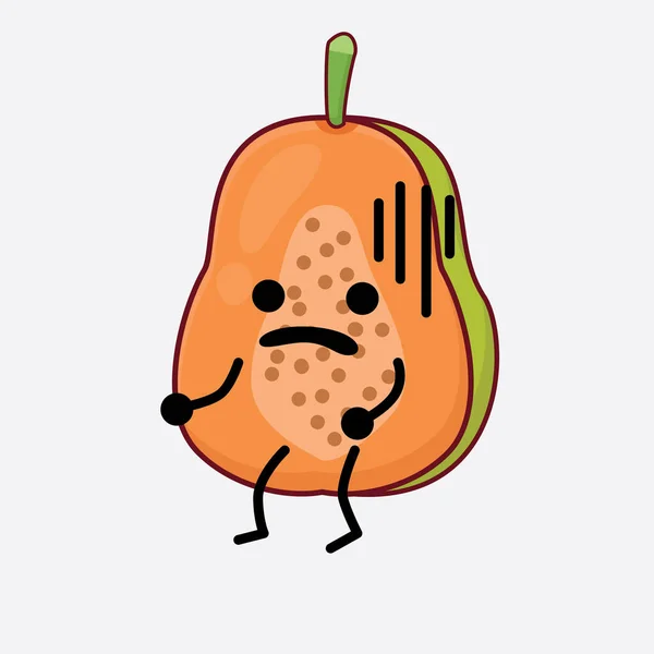 Vector Illustratie Van Papaya Fruit Karakter Met Schattig Gezicht Eenvoudige — Stockvector