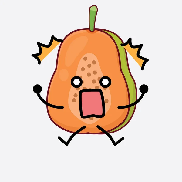 Vector Illustrasjon Papaya Fruit Character Med Søtt Ansikt Enkle Hender – stockvektor