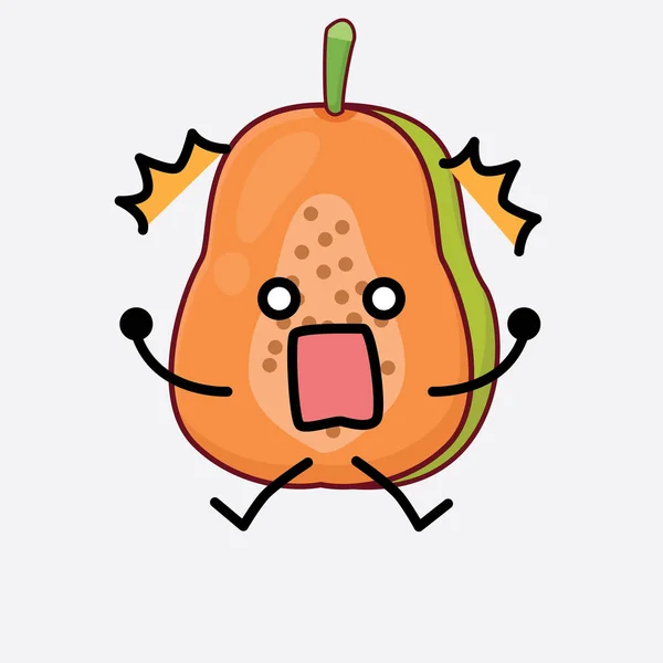 Vector Illustratie Van Papaya Fruit Karakter Met Schattig Gezicht Eenvoudige — Stockvector