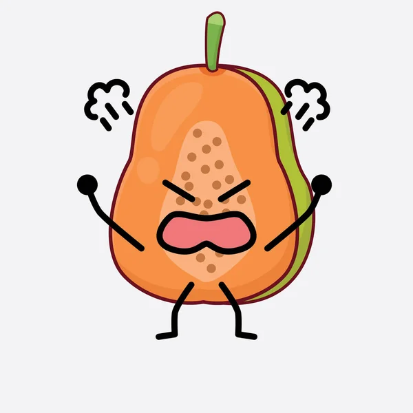 Wektor Ilustracja Papaya Fruit Character Uroczej Twarzy Proste Ręce Sztuki — Wektor stockowy
