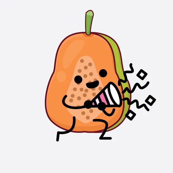 Vektor Illustration Papaya Fruit Character Med Söt Ansikte Enkla Händer — Stock vektor