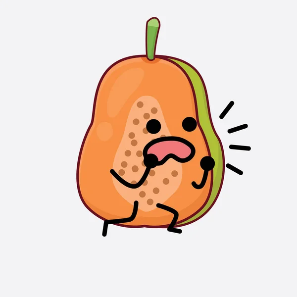 Vector Illustration Papaya Fruit Character Cute Face Simple Hands Leg - Stok Vektor