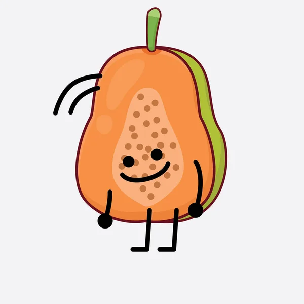 Illustration Vectorielle Personnage Fruit Papaye Avec Visage Mignon Les Mains — Image vectorielle