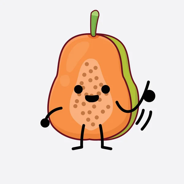 Εικονογράφηση Διάνυσμα Του Papaya Fruit Character Χαριτωμένο Πρόσωπο Απλά Χέρια — Διανυσματικό Αρχείο