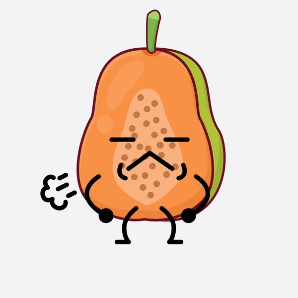 Vector Illustration Papaya Fruit Character Cute Face Simple Hands Leg — 스톡 벡터