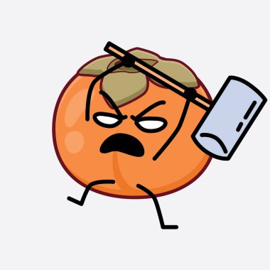 Persimmon Karakteri 'nin Güzel Yüzü, Basit El ve Bacak Çizgisi Sanatı İzole Arkaplanda. Düz çizgi film karalama tarzı.