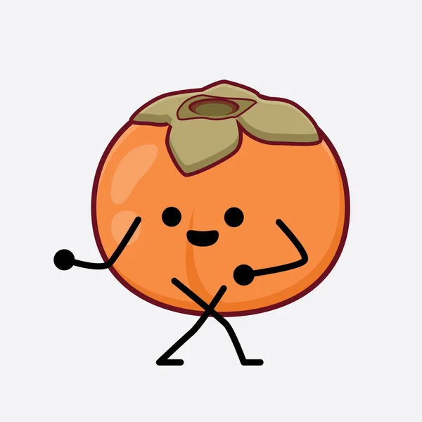 Vector Illustration Persimmon Character Mit Niedlichem Gesicht Einfachen Händen Und — Stockvektor