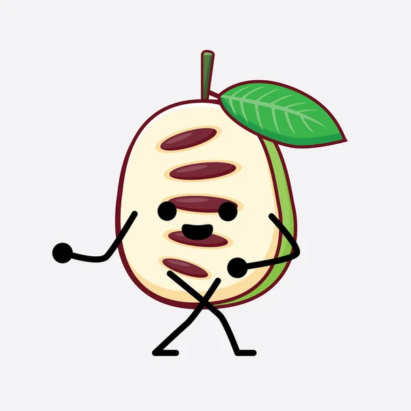 Illustrazione Vettoriale Del Personaggio Frutta Pawpaw Con Viso Carino Mani — Vettoriale Stock