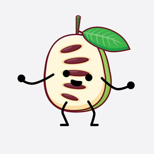 Ilustração Vetorial Pawpaw Fruit Character Com Rosto Bonito Mãos Simples — Vetor de Stock