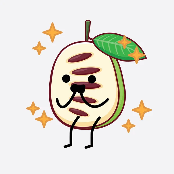 Ilustração Vetorial Pawpaw Fruit Character Com Rosto Bonito Mãos Simples — Vetor de Stock