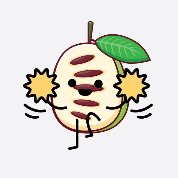 Ilustração Vetorial Pawpaw Fruit Character Com Rosto Bonito Mãos Simples — Vetor de Stock