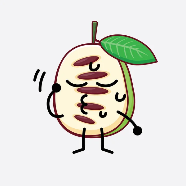 Vector Illustrasjon Pawpaw Fruit Character Med Søtt Ansikt Enkle Hender – stockvektor