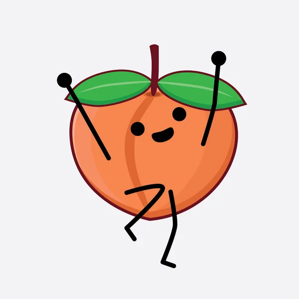 Vector Illustration Peach Fruit Character Mit Niedlichem Gesicht Einfachen Händen — Stockvektor