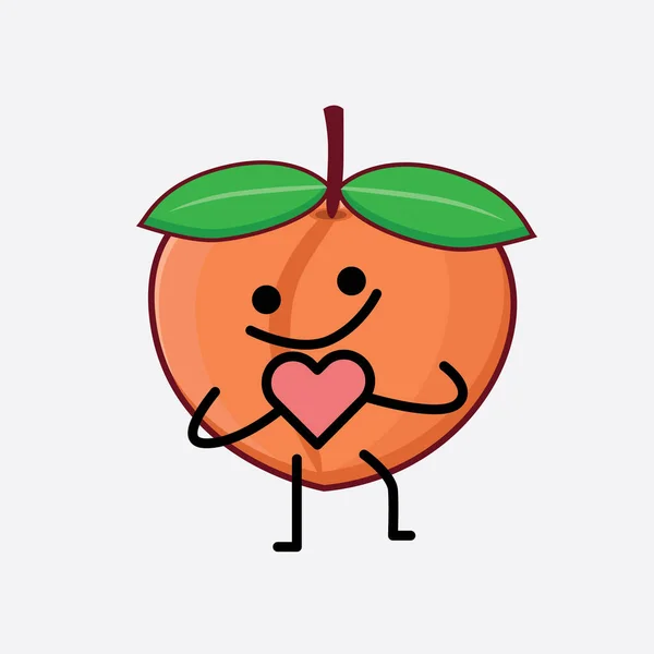 Wektor Ilustracja Peach Fruit Character Uroczej Twarzy Proste Ręce Sztuki — Wektor stockowy