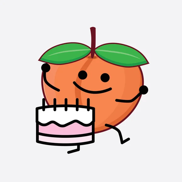 Vector Illustration Peach Fruit Character Mit Niedlichem Gesicht Einfachen Händen — Stockvektor