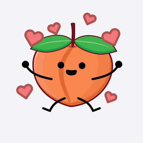 Ilustración Vectorial Del Personaje Fruta Melocotón Con Cara Linda Manos — Vector de stock