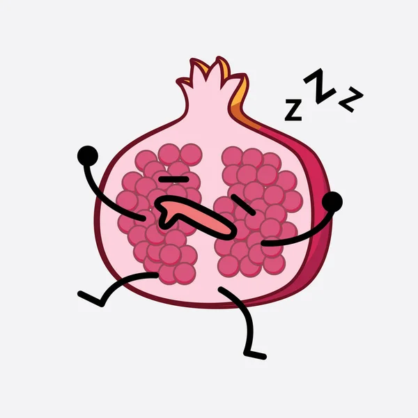 Illustration Vectorielle Personnage Fruit Grenade Avec Visage Mignon Les Mains — Image vectorielle