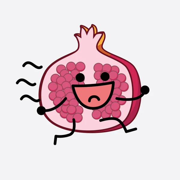 Illustration Vectorielle Personnage Fruit Grenade Avec Visage Mignon Les Mains — Image vectorielle