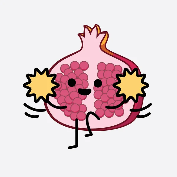 Illustration Vectorielle Personnage Fruit Grenade Avec Visage Mignon Les Mains — Image vectorielle