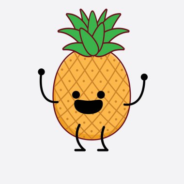 Pineapple Fruit Karakteri 'nin güzel yüzlü, basit elli ve bacak çizgili tasviri izole edilmiş arka planda. Düz çizgi film karalama tarzı.